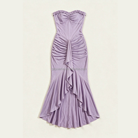 Robe longue maxi élégante pour femme, style sirène, sans bretelles, froncée, bustier, moulante, à volants, personnalisée