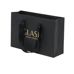 Custom Luxury Black Shopping Paper Bag Retail Store Gift Bags For Shoes And Clothing