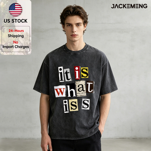 T-shirt in cotone oversize lavato con stampa 'Is What IT Is', stile retrò streetwear, per uso quotidiano casual, maglietta, magazzino USA, vendita all'ingrosso - Product Image 1