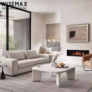 WISEMAX FURNITURE French Cream Simple Style Home Furnishing Coffee Table Soild Wood Square Coffee Table For Home Office