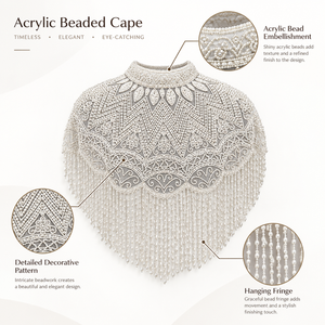 Handmade Nylon Beaded A-Line Cape <b>Shawl</b> with Intricate Embroidery Fringe for Fashion Party Evening Wear - Product Image 6