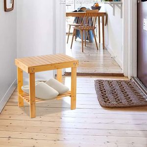 Taburete de baño de bambú Yazhu Jushi de 44x28x40,8 cm con estante de almacenamiento para cambiar zapatos - Product Image 3