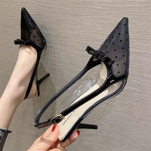 Factory Wholesale Pointy Stiletto Heels Korean Version of Sexy Net <b>Wrapped</b> <b>Head</b> Female Bow High-heeled Sandals - Product Image 6