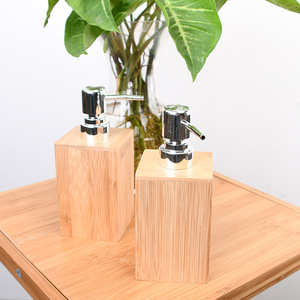 Bamboo Liquid Soap <b>Dispenser</b> 7x7x16.5cm Manual Pump Desktop Bathroom Shower Gel Container - Product Image 2