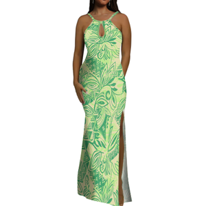Mejor <span class=keywords><strong>precio</strong></span> personalizado señoras gota <span class=keywords><strong>de</strong></span> <span class=keywords><strong>agua</strong></span> diseño sin mangas vestido largo <span class=keywords><strong>Fiji</strong></span> Tonga estampado Sling Correa vestidos verano Slit Casual vestido - Product Image 4