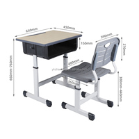 Fabrication de tables d'étude modernes à hauteur réglable pour les élèves du primaire, conçues pour les petits espaces, avec chaise pour les élèves.