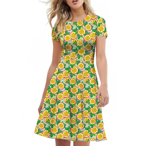 इसके अलावा आकार की महिलाओं की बड़ी महिला सुरुचिपूर्ण कैजुअल फल नींबू संतरे का फूल केले प्रिंट छोटे आस्तीन शाम की पार्टी पोशाक - Product Image 2