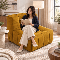 Canapé pouf moderne en chenille moutarde, capitonné et moelleux, sans cadre, une place, pour appartement