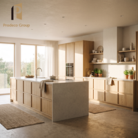 Ensemble d'armoires de cuisine modernes en bois, finition grain naturel, pour petit espace de rangement domestique