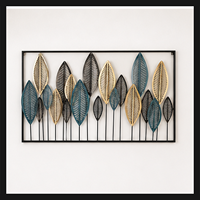 Art mural en métal, panneau botanique 3D en forme de feuille, sculpture bleu or pour salon, hall d'hôtel, intérieurs contemporains de luxe