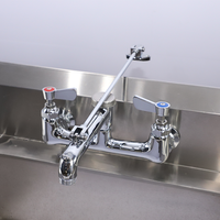 Robinet de lavabo industriel 8 pouces réglable à double poignée, mural, en laiton chromé poli, 2 trous, flexible, pour évier à serpillière