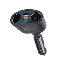 Pengisi Daya Mobil USB-C Pengisi Daya Cepat Soket Ganda Ekspander Pemantik Rokok Mobil Dengan Monitor Voltmeter LED Tegangan Baterai Kendaraan