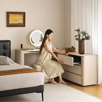 Table de maquillage et commode intégrées de couleur crème pour chambre d'hôtel moderne