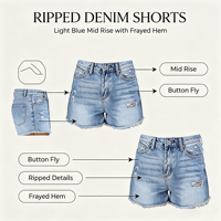 Shorts en jean déchirés taille mi-haute pour femme, ourlet effiloché, denim extensible, 5 poches, vente en gros