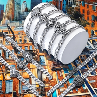 Bracelet chaîne à maillons en acier inoxydable style hip-hop avec nœud celtique, cœur et symbole religieux chrétien en forme de croix – Cadeau idéal pour la vente en gros