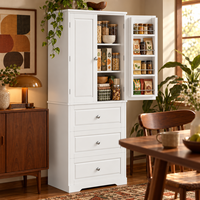 Buffet Minimaliste Haut à 2 Portes et 3 Tiroirs en Mélaminé Blanc, Meuble de Rangement pour Cuisine, Salle à Manger, Chambre à Coucher - Vente en Gros