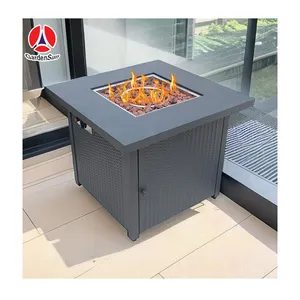 Mesa de fuego de butano propano para jardín al aire libre de alta calidad personalizada con roca de vidrio //