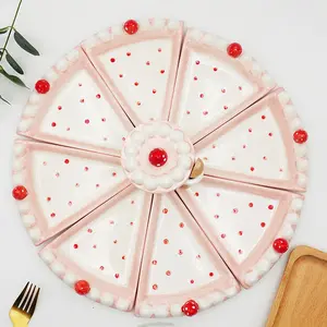 Симпатичная треугольная тарелка в японском стиле для торта, керамическая тарелка для десерта, тарелка для пиццы