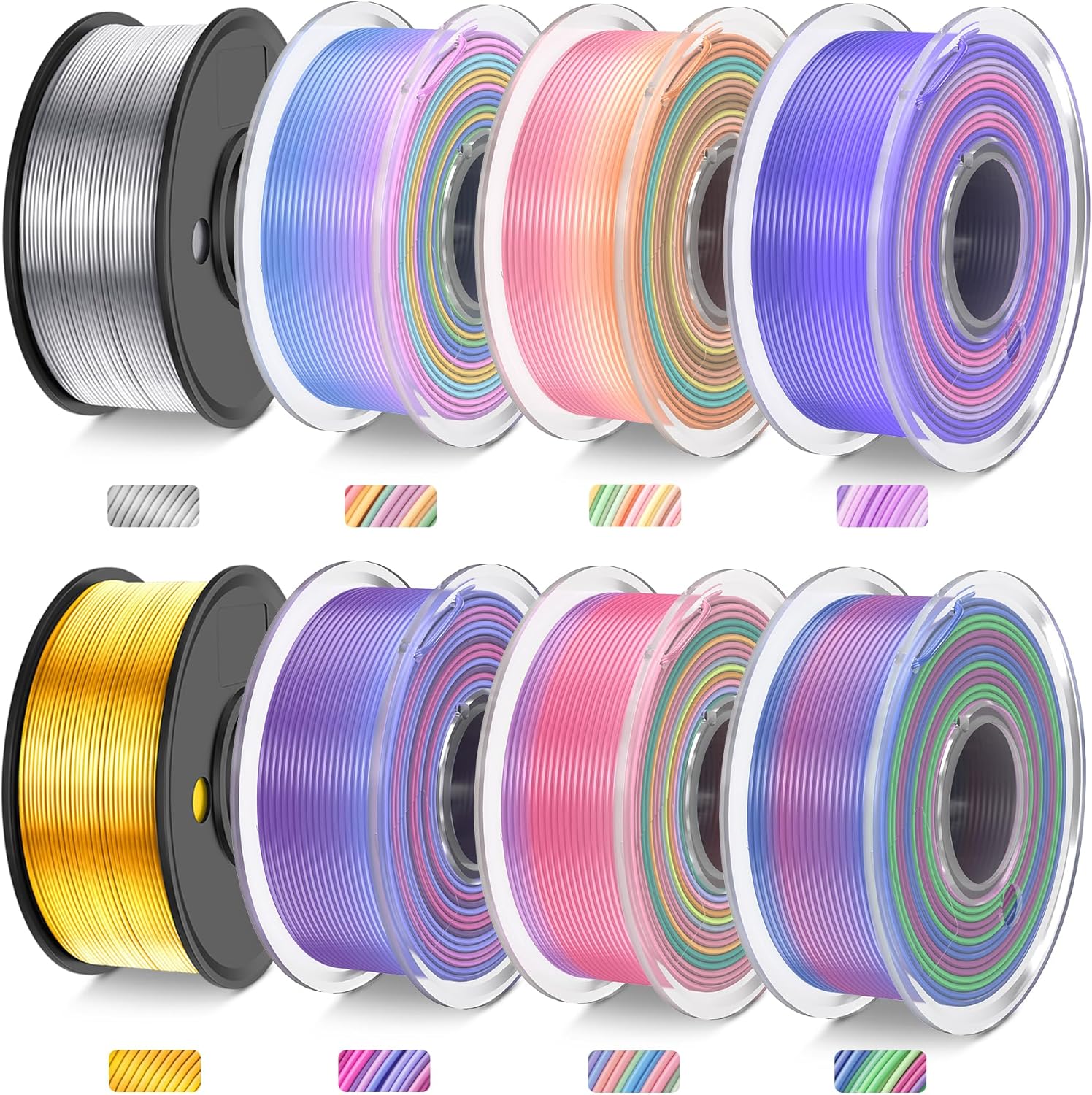 0,25*8 Soie Arc-en-ciel*6 + Or clair + Argent*