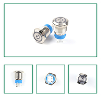 16/19/22/30mm 12/24V 12-20A Sakelar Tombol Tekan Sementara Pengunci Otomatis On-(Off) SPST Kontak Normal Tertutup 12mm IP65 LED Kuningan