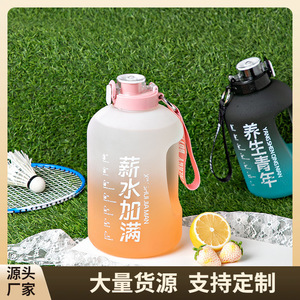 <b>Large</b> Capacity Plastic Sports Water Bottle Gradient Color Reusable With Straw Portable For Outdoor Use - Product Image 5