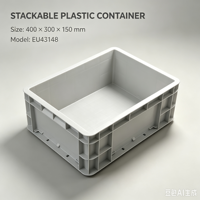 Bac de manutention robuste à base renforcée, boîte en plastique norme UE, conteneur Euro empilable, bac de rangement en plastique pour pièces industrielles