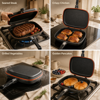 Smartpan Poêle à double gril en aluminium moulé sous pression de haute qualité Conception ergonomique sans éclaboussures Antiadhésive