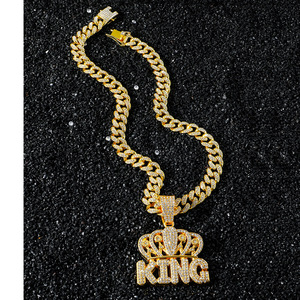 สร้อยคอแฟชั่นสไตล์ฮิปฮอปชุบทอง/เงิน ดีไซน์ Cuban Link พร้อมจี้รูปมงกุฎและตัวอักษร สำหรับผู้ชาย เครื่องประดับอินเทรนด์ - Product Image 3