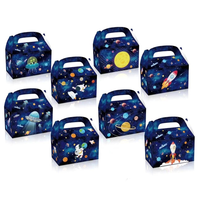 12 Pcs Space Galaxy Candy Treat Boxes Double-Sided Design Recyclable Art Paper Gift Boxes for Sugar & Jelly Party Supplies