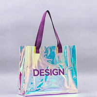 Sac à main holographique irisé transparent en PVC épais de haute qualité avec poignée noire