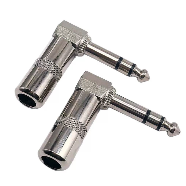 Stereo 1/4" Audio Plugs 6.35mm Plug TRS Male 1/4 Inch Solder Type Stereo Plug Right Angle Design Connector for DJ Mixer Cables