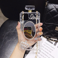 Casing botol parfum cermin berlian, sarung HP desain mewah untuk iPhone 6 6S 7 8 Plus X XS Xs Max 11 12 13 14 15 Pro Max