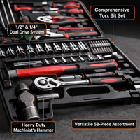 Caja de Herramientas Industrial Completa de 58 Piezas, Martillo, Puntas Torx, Kit de Herramientas Manuales Versátiles para Mecánicos, Equipo para el Hogar, Estuche Rígido, OEM