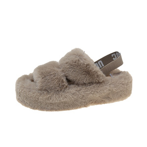 Nouveautés Chaussons à tête ronde avec bande doublée antidérapants Chaussons à talon en peluche avec cordon élastique Sandales Chaussures pour femmes - Product Image 6