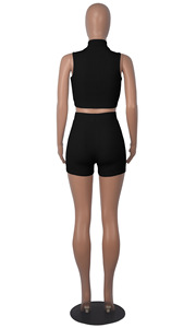 Ultimo Design semplice Shorts Hot e senza maniche Set di felpa Top corto da <span class=keywords><strong>donna</strong></span> estate Biker Set due pezzi Set di <span class=keywords><strong>abbigliamento</strong></span> da <span class=keywords><strong>donna</strong></span> - Product Image 4