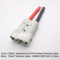 Cable de Silicona con Conductor de Cobre Rojo y Negro de 0.2m/0.3m/0.5m/1m, 50A, Terminal de Anillo, para Baterías Industriales y de RV