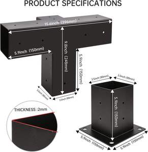 Kit de supports de pergola 4x4 menuiserie bricolage Extension de support d'angle à Angle droit à 4 voies Supports de pergola d'angle en bois surélevés - Product Image 2