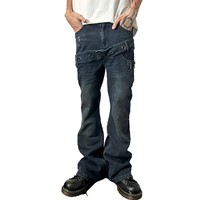 Jeans Vintage Rock Revival pour hommes, pantalon en jean évasé délavé à double ceinture coupe ajustée