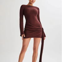 Robe Courte Tricotée Élégante à Manches Longues et Dos Nu pour Femme – Collection Automne – En Stock – Fournisseur Direct Usine