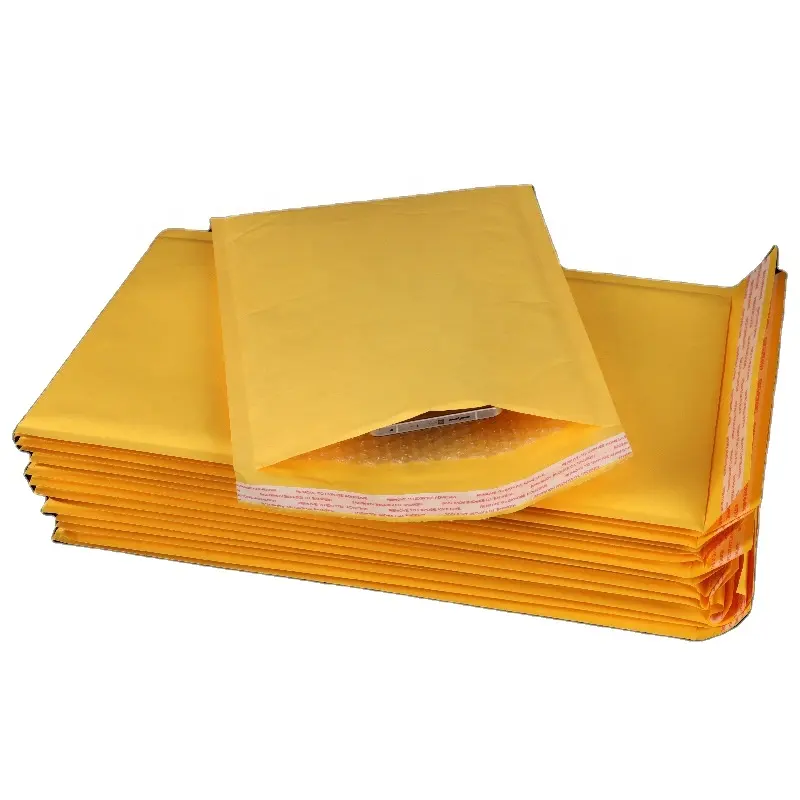カスタマイズされた配送封筒エクスプレス郵送バッグ白と黄色のクラフト紙バブルメーラー包装
