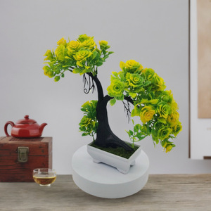 Decorazione da Tavolo per Casa, Piccolo Bonsai in Plastica a Forma di Foglia, Rosa in Vaso, Pianta Verde Artificiale per Interni, Decorazione per San Valentino - Product Image 1