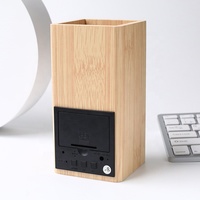 Horloge numérique LED multifonctionnelle en bois avec support de stylo et fonction vocale pour bureau – Affichage de la température, de l'heure et de la date