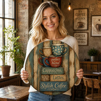 Plaque Métallique Vintage Rustique pour Tasses à Café Cappuccino Latte, Décoration Murale pour Cuisine de Ferme, Café, Bar à Café