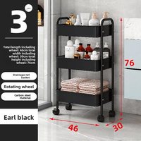 Chariot utilitaire mobile à 3 niveaux en acier au carbone avec roulettes, design moderne pour le rangement de la cuisine et de la salle de bain, organisateur d'outils multifonctionnel