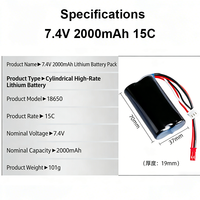 Paket Baterai Lithium 2S 15C 7.4V 2Ah 2000mAh 18650 untuk Mobil RC, Kendaraan Stunt yang Dikendalikan Jarak Jauh, Truk RC, dan Excavator
