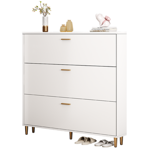 خزانة أحذية خشبية احترافية متعددة الطبقات بيضاء قابلة للإمالة، خزانة أحذية عمودية - Product Image 4