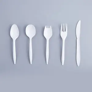 Westerse Restaurant Sendok Plastik Eco Vriendelijke Spork Mes Vork Lepel Plastic Witte Bestek