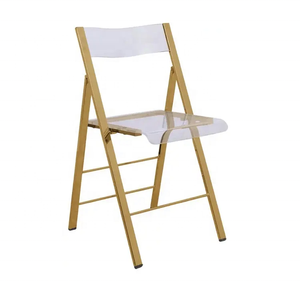 Chaise de mariage pliable en acrylique transparent à prix compétitif chaises de restaurant en acrylique transparent à ossature métallique dorée - Product Image 6