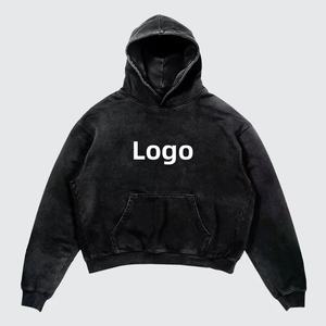 공장 도매 사용자 정의 로고 빈티지 워시 프린트 블랙 까마귀 새로운 패션 대형 퍼프 슬리브 하이 벨벳 후드 스웨터 - Product Image 1