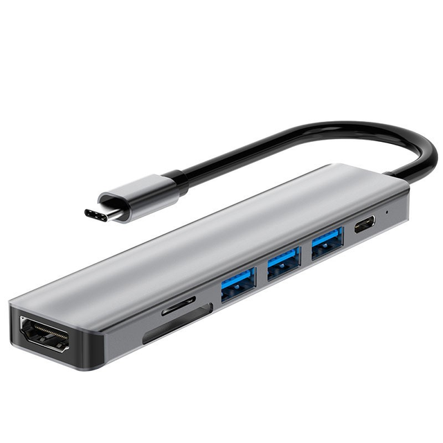 7 in 1 Aluminum Alloy  Type c Docking Station USB-C to HDMI USB3.0 2xUSB2.0 SD TF PD Charging Usb Hub